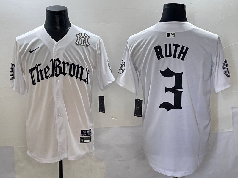 Men 2025 New York Yankees 3 Ruth White Five generations Joint Name Nike MLB Jersey style 7